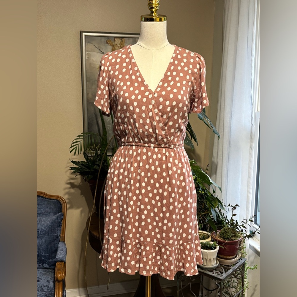 NEW Abercrombie & Fitch Dusty Mauve Pink Polka Dot Midi Dress S tall with tags